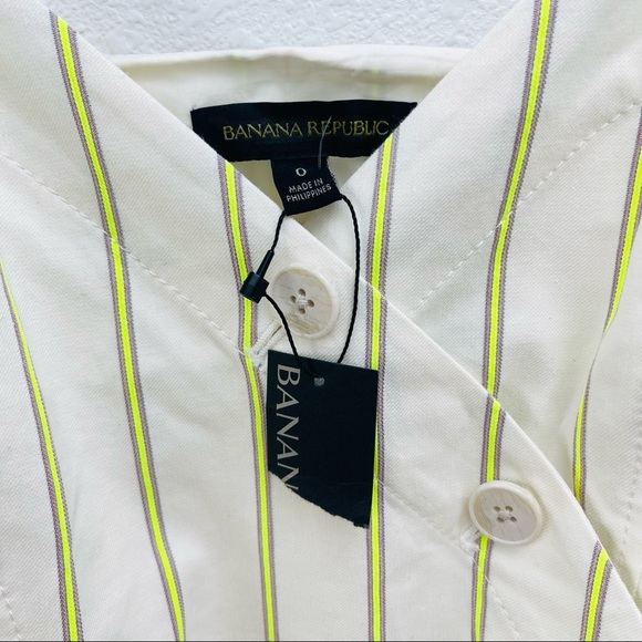 Banana Republic white dress with starps, green stripes, button down,linen cotton - Picture 10 of 11